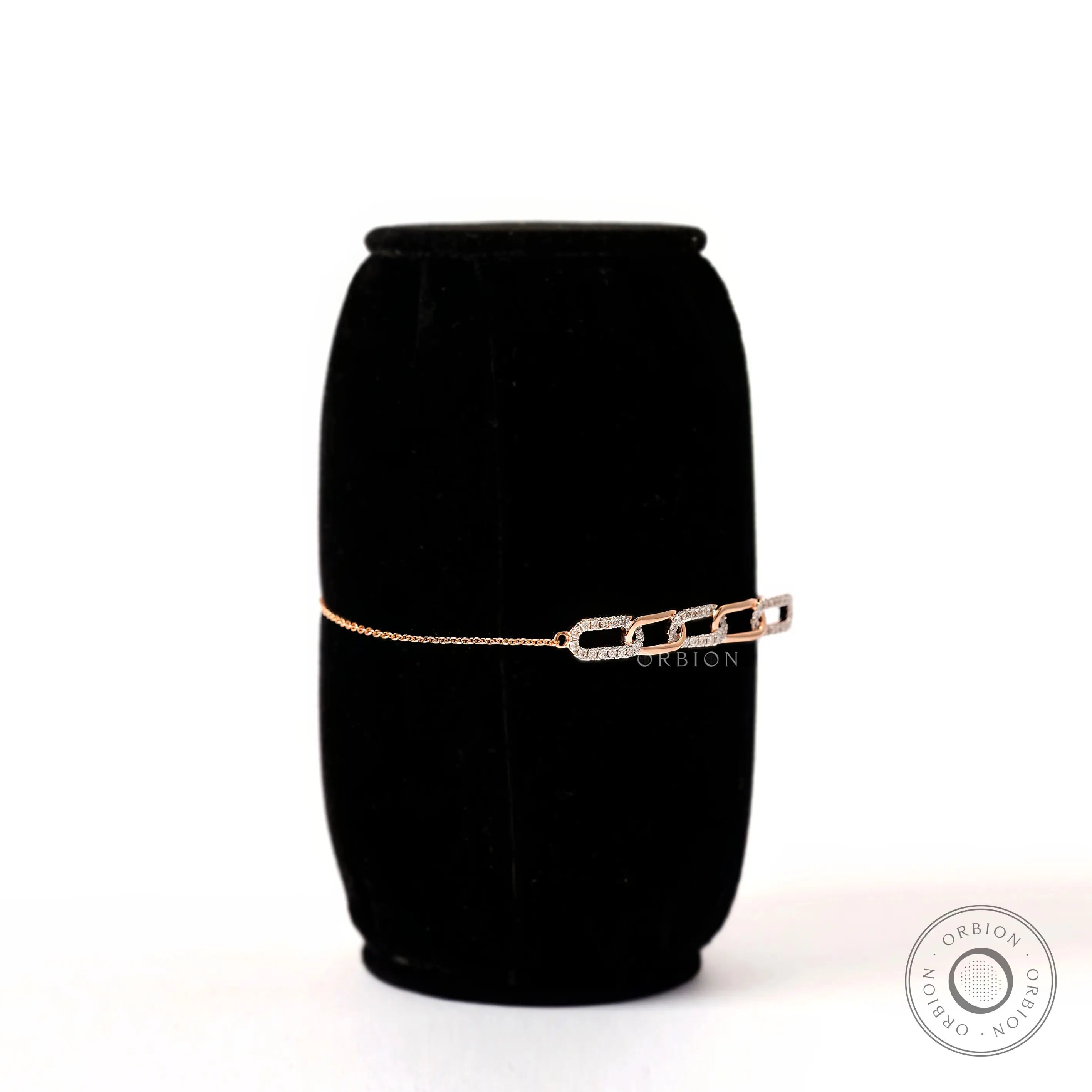 Side angle view lab grown diamond link bolo bracelet