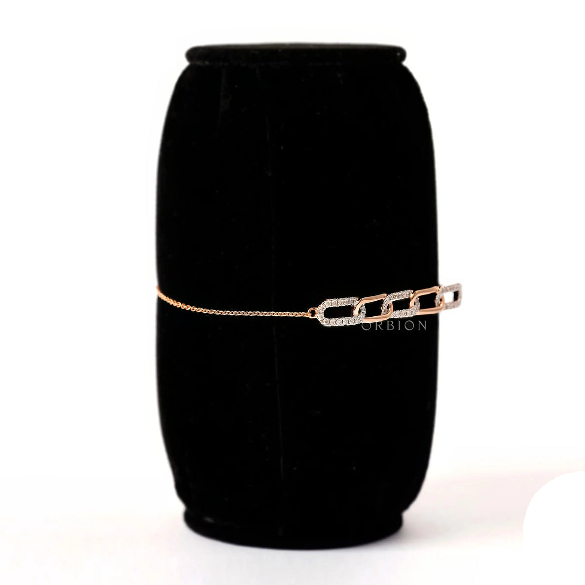 Side angle view lab grown diamond link bolo bracelet