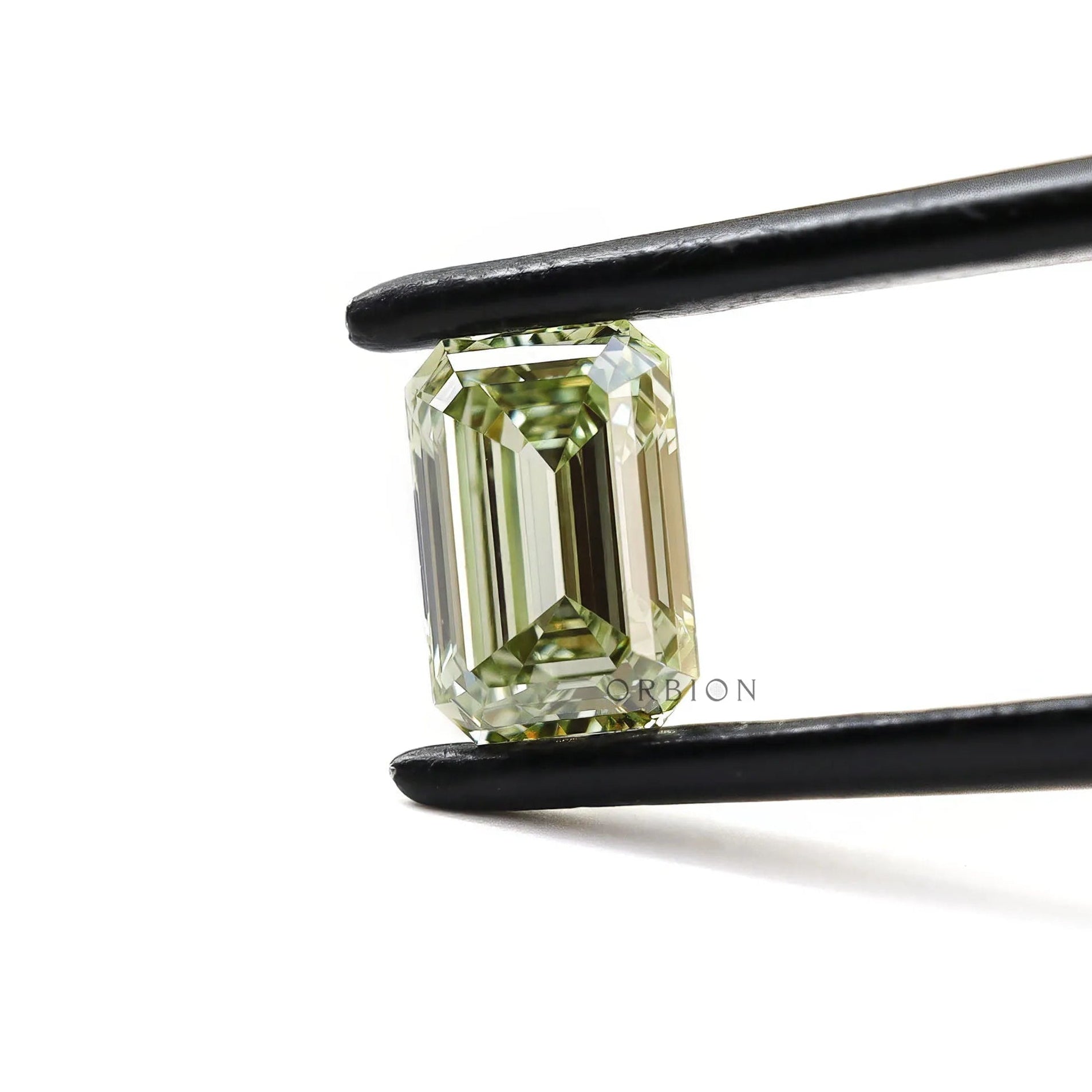 Step cut emerald fancy green lab diamond front view
