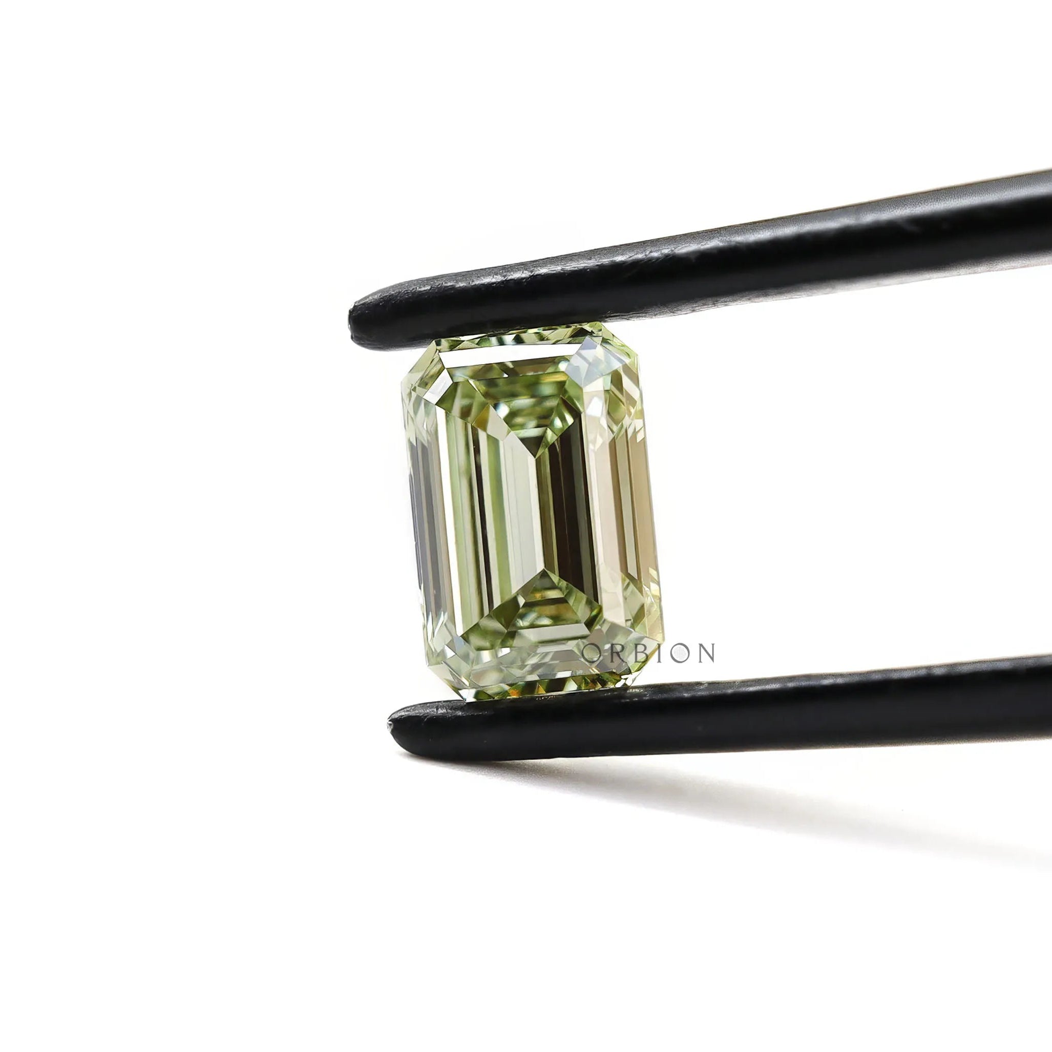 Step cut emerald fancy green lab diamond front view