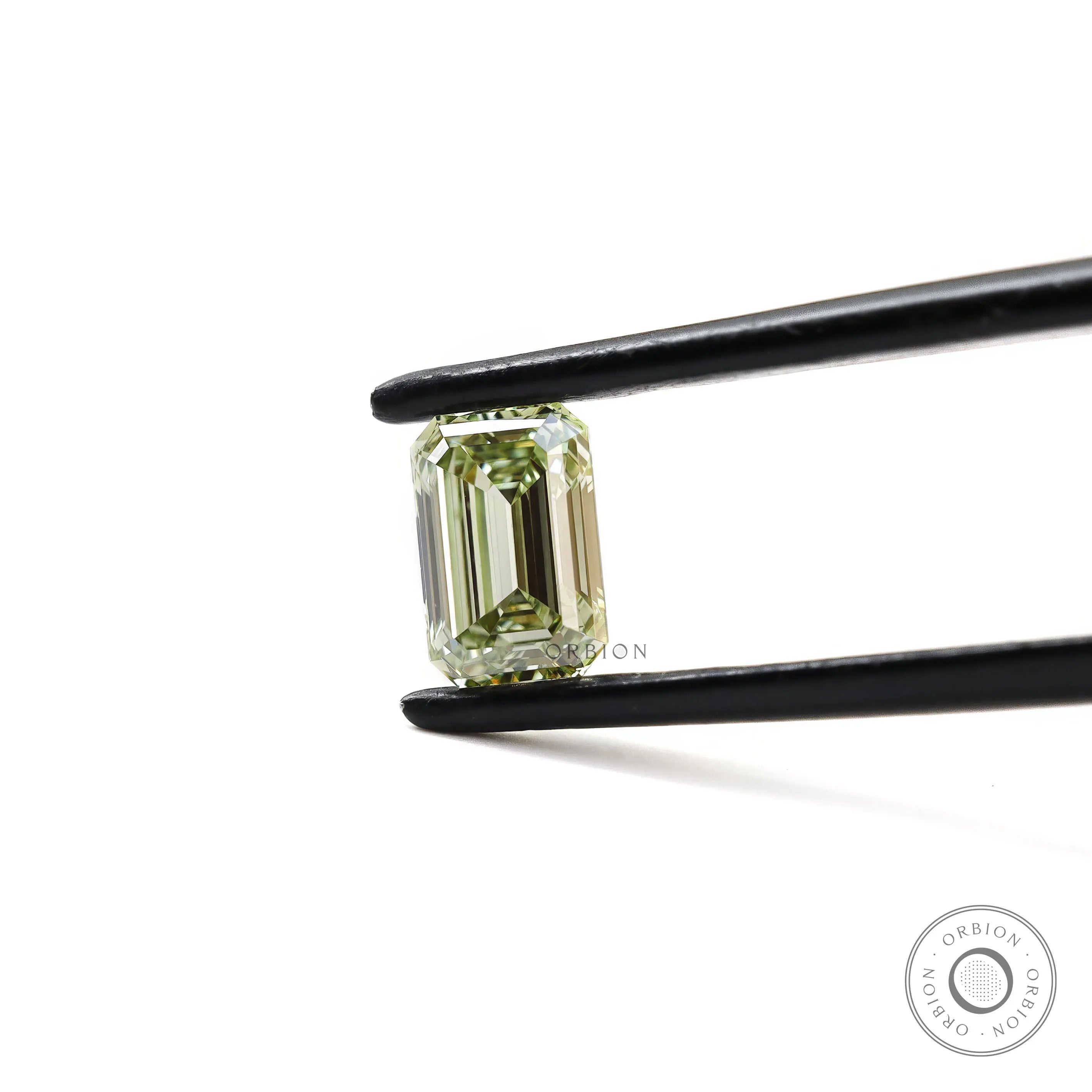 Step cut emerald fancy green lab diamond front view
