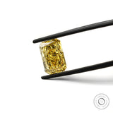 Loose radiant yellow lab diamond angled close up