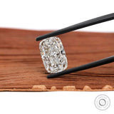 Close-up elongated cushion crushed ice loose lab diamond on wood