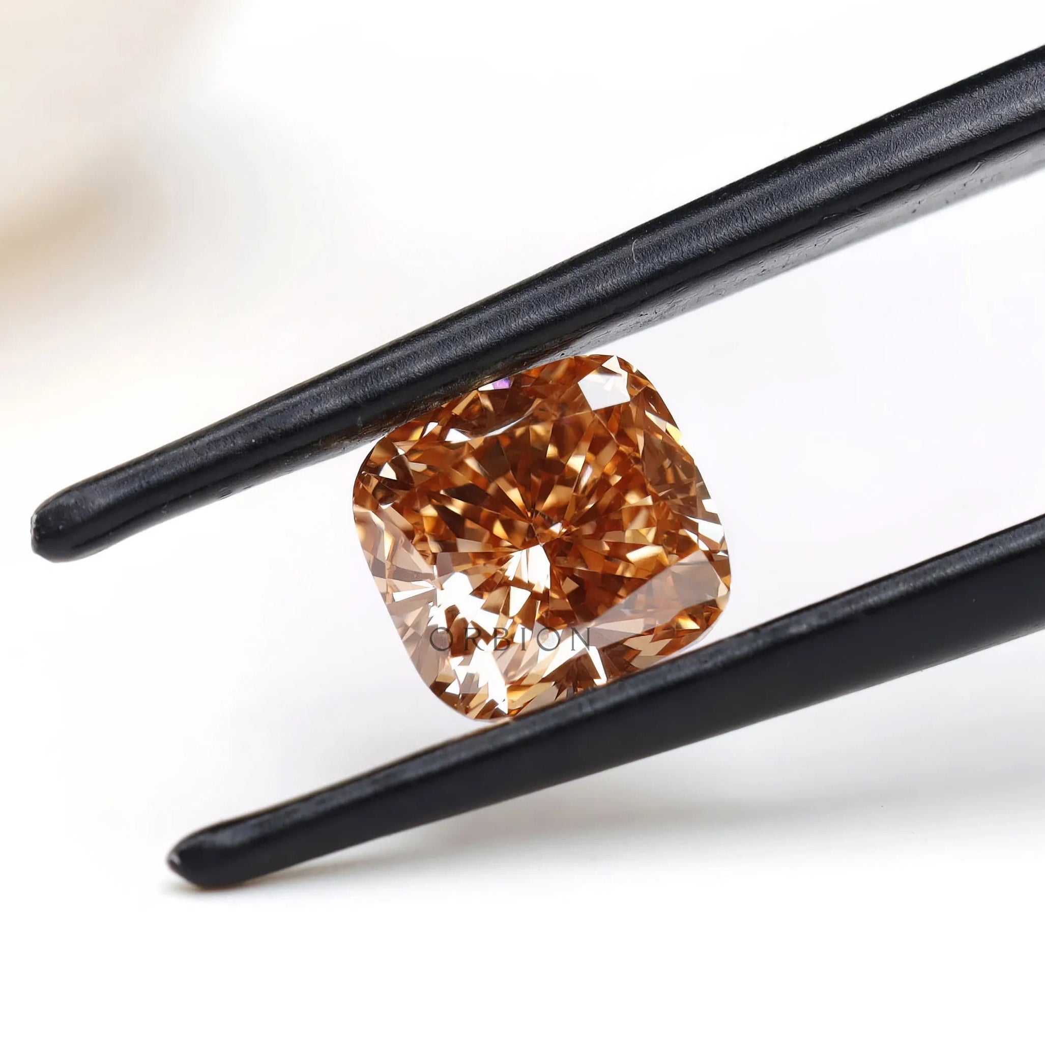 Cushion brilliant cut fancy orange loose lab diamond close-up
