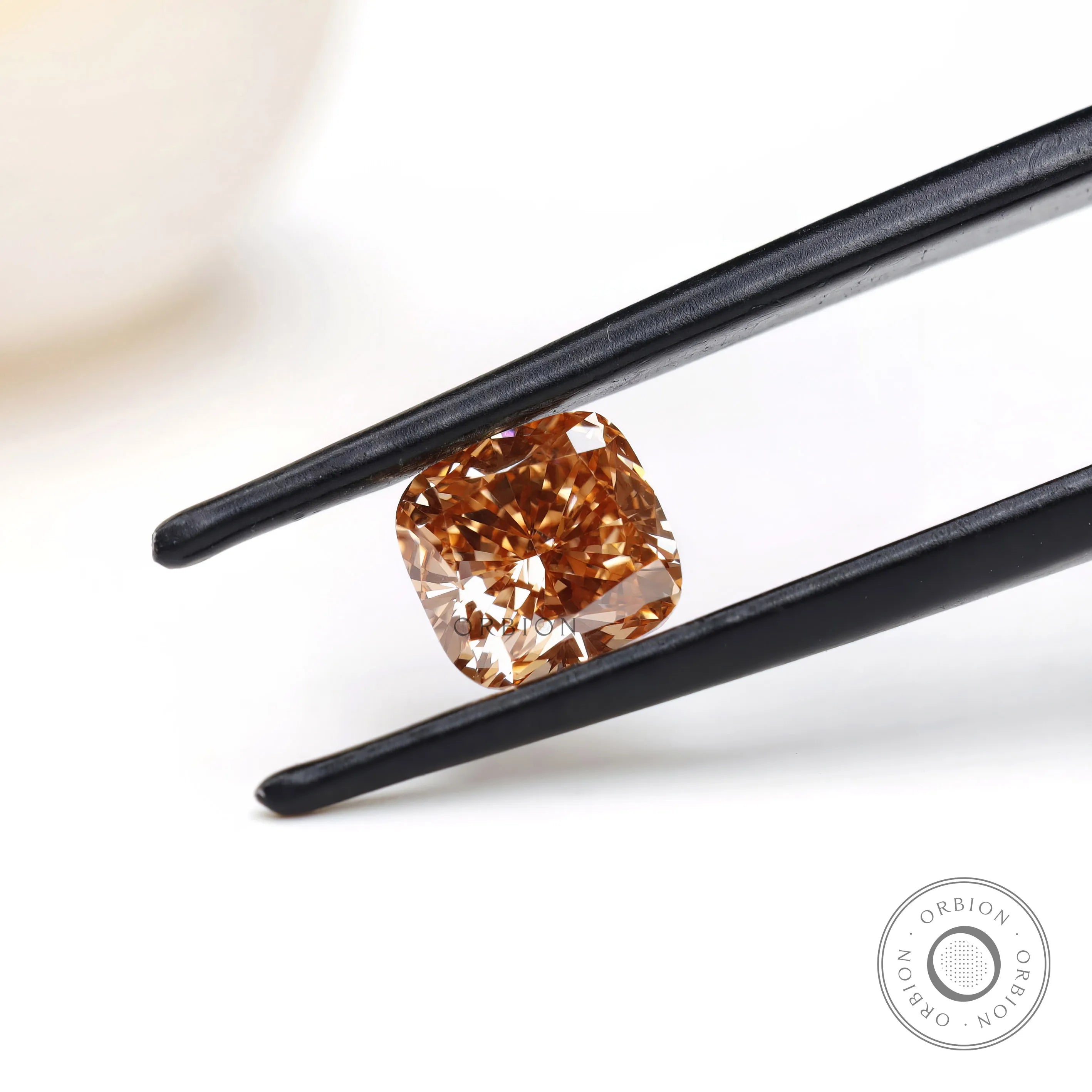 Cushion brilliant cut fancy orange loose lab diamond close-up
