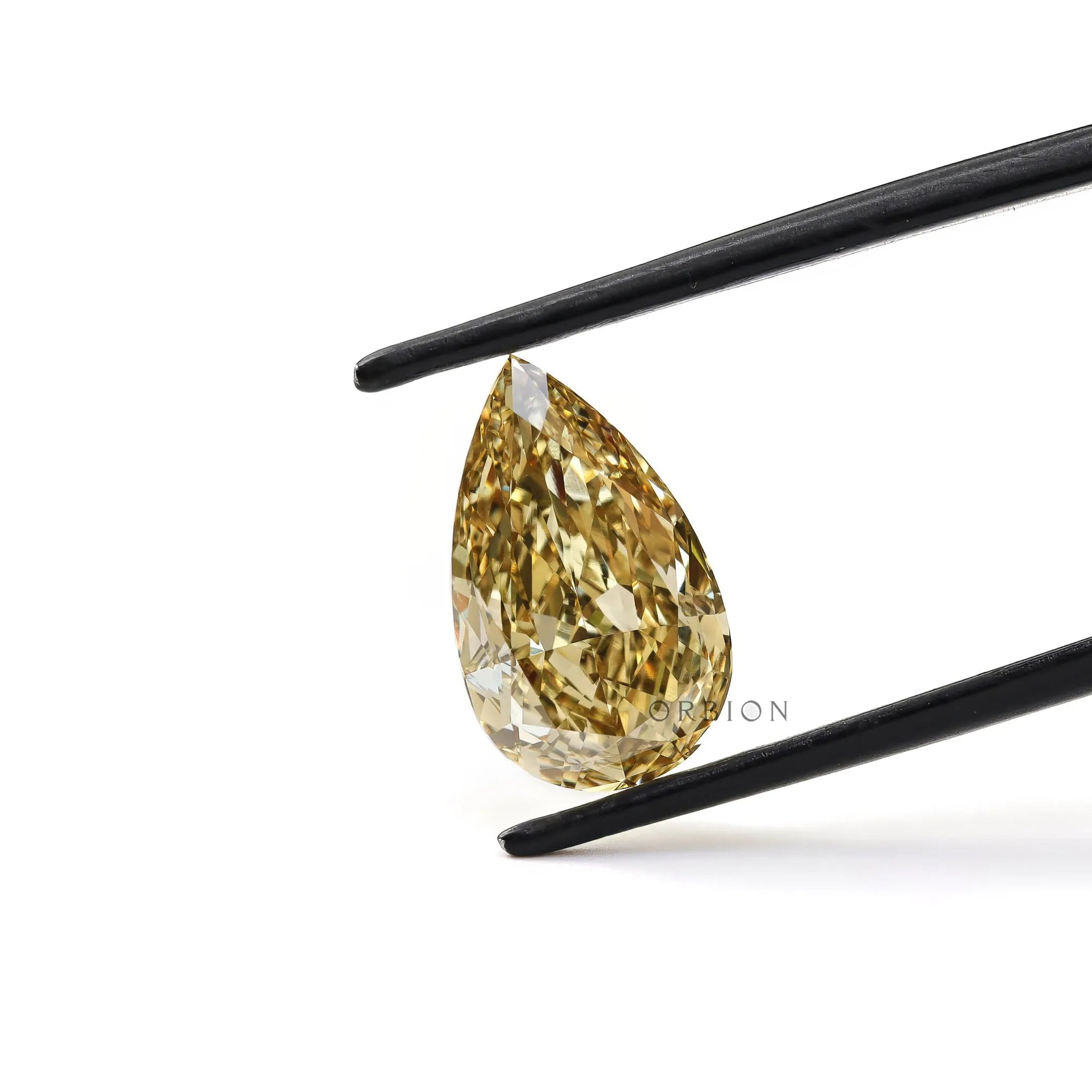 Pear brilliant cut yellow lab diamond side angle view