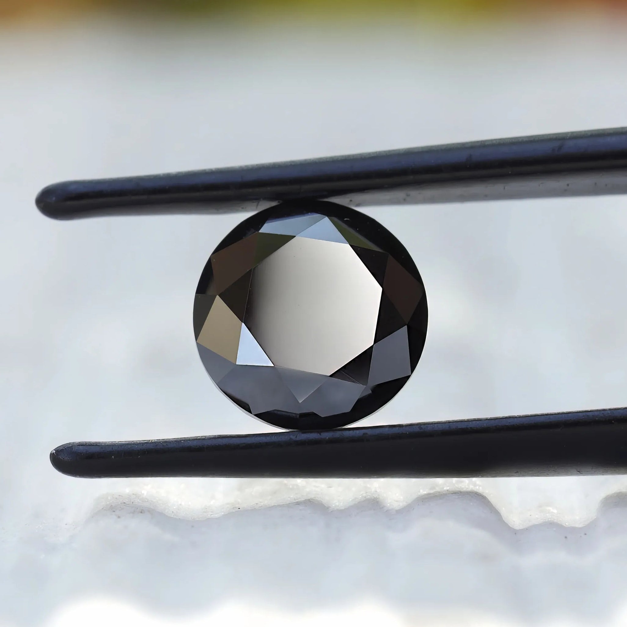 2 CT Round Black Moissanite with vintage facet details