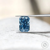 Front view of blue radiant brilliant cut loose lab diamond