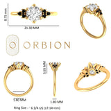 OEC Moissanite Cluster Engagement Ring, 10k/14k/18k Solid Yellow Gold Ring, Side Black Moissanite Ring, Proposal Ring For Her