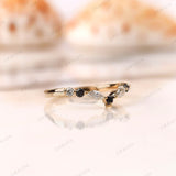 Vibrant V-Shaped Stacking Rings: Round & Marquise Cuts in Stunning Moissanite, Elegant Chevron Design in Solid Gold, Curved Stacking Rings