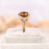 Octagon Asscher Champagne Moissanite Ring, Three Stone Engagement Ring, Tapered Baguette Accent Ring, Vintage Three Stone Ring, Gold Rings