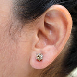 Champagne Moissanite Earrings, Old European Cut Moissanite Earrings, Screw Back Earrings, Matte Gold Earrings, Vintage Earrings Matte Gold