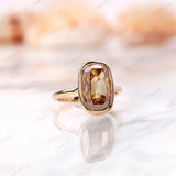 5.47 CT Old Mine Elongated Cushion Champagne Moissanite Engagement Ring, Bezel Set Solitaire Ring, Unique Color Stone Ring For Women