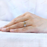 Old Cut Three Stone Ring, Oval OMC Champagne OEC Moissanite Side Stone Ring, Georgian Style Ring, Three Stone Vintage Ring, 14k Gold Ring