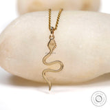 18k Solid Yellow Gold Moissanite Snake Pendant, Animal Pendant, Delicate Snake Charm Pendant, Diamond Studded Minimal Serpent Pendant