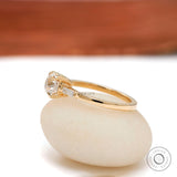 Round Old European Cut Moissanite Engagement Ring, Tapered Baguette Side Stone, 14K Yellow Gold Three Stone Ring, Anniversary Gift for Her