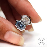 Deep Blue Elongated OMC Moissanite Toi Et Moi Ring, Double Stone Ring, Two Stone Engagement Ring, Antique Bezel 14K White Gold Ring