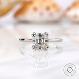 Asscher Cut Solitaire Engagement Ring, Asscher Cut Moissanite Ring, 14K White Gold Solitaire Ring, Double Claw Prong, Cathedral Rings