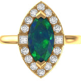 2 CT Blue Green Marquise Cut Moissanite Vintage Style Ring, 10K/14K/18K Yellow Gold Halo Engagement Ring, Moissanite Ring Gold, Promise Ring