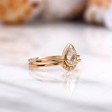 Dazzling Pear Lab Diamond Engagement Ring Duo - Delicate Yellow Gold Bridal Set, Elegant Nesting and Stack Rings, Dainty Ring Set