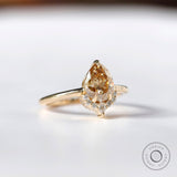 Pear Champagne Ring, Champagne Moissanite Ring, Color Stone Engagement Ring, Half Halo Ring, Pear Solitaire Ring, Yellow Gold Promise Ring