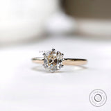 Elongated Old Mine Cut Moissanite Engagement Ring, Classic Off White Solitaire Two Tone Ring, Vintage Style Anniversary Rings For Women