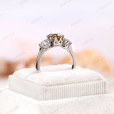 Old Cut Three Stone Ring, Oval OMC Champagne OEC Moissanite Side Stone Ring, Georgian Style Ring, Three Stone Vintage Ring, 14k Gold Ring