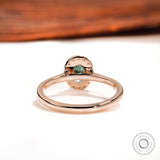 Brilliant Cut Oval Blue Green Moissanite Ring, 14K Solid Rose Gold Halo Engagement Ring, Classic Teal Oval Cut Ring, Dainty Wedding Ring