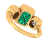 Georgian Style Emerald Ring with 6 MM OMC Moissanite Accent, 14K Brushed Gold Statement Ring, Elegant Old Mine Cut Emerald Ring