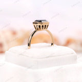 Bezel Set Dark Green Asscher Cut Moissanite Diamond Ring OMC Cut Asscher Engagement Ring 14K Yellow Gold Wedding Ring Anniversary Ring