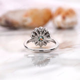 OEC Blue Green Moissanite Ring, Halo Bezel Set Ring, Cluster Wedding Ring, Floral Statement Ring, Antique Floral Ring, Art Deco Gold Ring