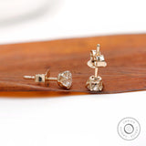 4 MM OEC Round Cut Moissanite Earrings, Push/Screw Back Studs Earrings In 14K Yellow Gold, Old Cut Earrings, Vintage Moissanite Studs