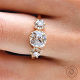 Three Stone Lab Grown Diamond Trilogy Engagement Ring OEC Moissanite Side Stones 14k Yellow Gold Georgian Style Antique Ring Women