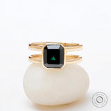Asscher Cut Dark Green Moissanite Ring, Double Shank Wedding Ring, Bezel Engagement Ring, Asscher Cut Solitaire Ring, 14k Yellow Gold Ring