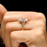 Antique Moval Lab Grown Diamond Solitaire Engagement Ring, Dual Tone Split Shank Ring in 14k Gold, Euro Shank Wedding Ring, Elongated Oval