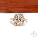 Old Mine Cut Elongated Cushion Champagne Moissanite Ring, Halo Engagement Ring, Solitaire Wedding Ring, Unique Bridal Ring, Solid Gold Ring