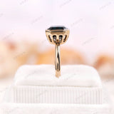 Bezel Set Dark Green Asscher Cut Moissanite Diamond Ring OMC Cut Asscher Engagement Ring 14K Yellow Gold Wedding Ring Anniversary Ring