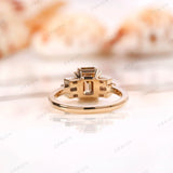 Handcrafted Champagne Cluster Ring with Emerald Cut Moissanite - Make a Statement! Perfect for a Unique Bride! Wedding Ring for Her