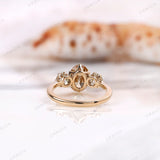 Old Cut Three Stone Ring, Oval Champagne Moissanite Ring, Three Stone Vintage Ring, Old Mine Cut Ring, OEC Side Stones Ring, Georgian Ring