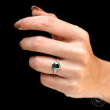 2.94 Ct Blue Green Old Mine Cut Oval Moissanite Ring, Edwardian Style Milgrain Engagement Ring, Art Deco Ring For Women, Triple Prong Set