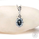 2ct Old Mine Cut Oval Greyish Blue Moissanite Pendant For Her, Bathtub Style Moderns Pendant, Grey Moissanite Pendant, Everyday/ Daily Wear