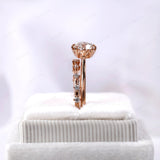 Round Hearts And Arrows Cut Lab Diamond Ring Set With Matching Distance Band Cathedral Rings Bridal Ring Set Rose Gold Wedding Ring Set