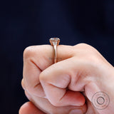 Three Stone Round Trilogy Moissanite Engagement Ring 10k 14k 18k Rose Gold Matte Finish Side Tapered Baguettes Cathedral Ring