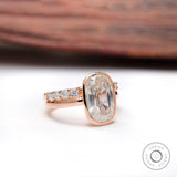 Solitaire Solid Gold Elongated Cushion Moissanite Engagement Ring Set, Bezel Bridal Sets, Gold Wedding Band Set, Anniversary Gift for Her