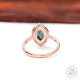 Bold and Beautiful Dark Blue Green Marquise Moissanite Ring - Stunning Rose Gold Cluster Ring for Her, Elegant Rose Gold Engagement Ring