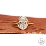 Old Mine Cut Oval Moissanite Split Shank Engagement Ring 18K Yellow Gold Fine Matte Finish Ring Half Bezel Set Solitaire Ring