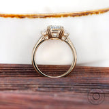 Stunning Emerald Three Stone Moissanite Ring - Perfect for Proposing! Elegant Trilogy Moissanite Ring with Trapezoid Accents