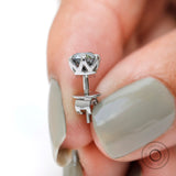 5 MM Old European Cut Grey Moissanite Stud Earrings, Unique White Gold Claw 6 Prong Studs, Delicate Minimalist Statement Earrings