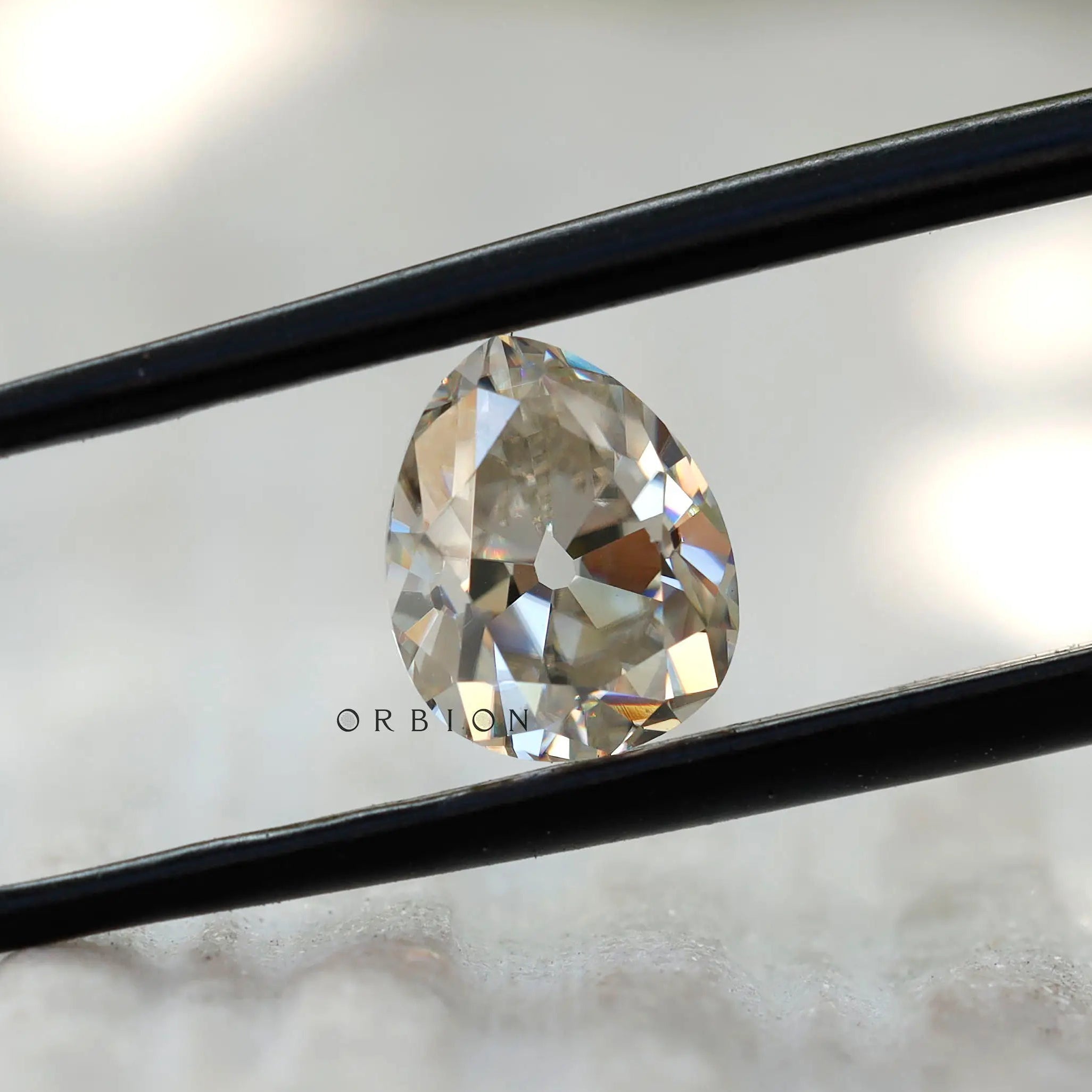 Off White Pear Moissanite Loose Stone close-up