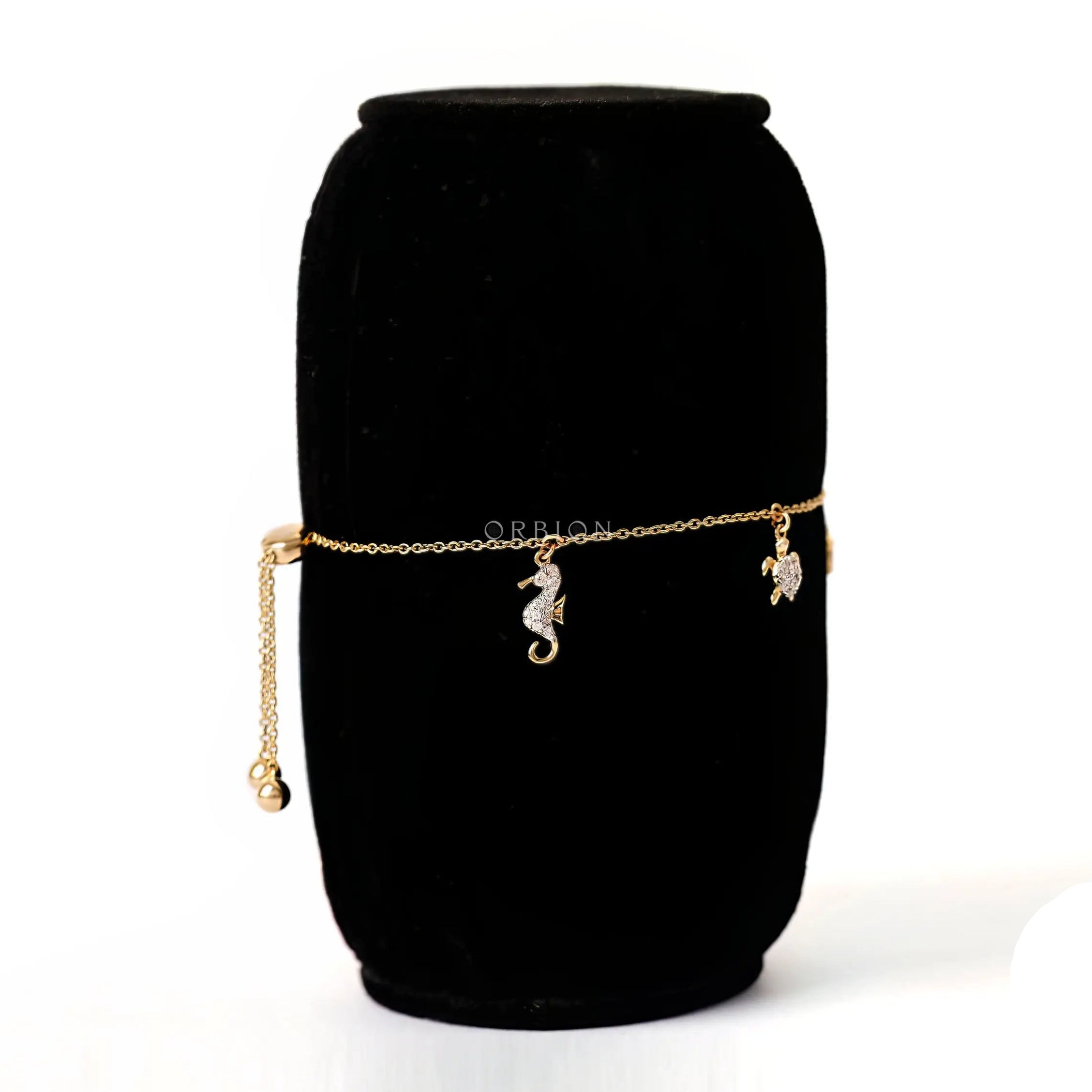 Side view lab diamond ocean charm bolo bracelet adjustable chain